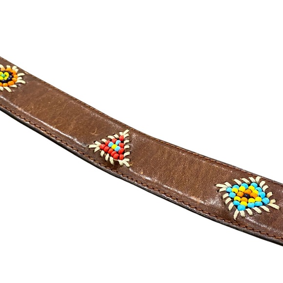 Fossil Genuine Leather Belt Women Small Boho Bohemian Metal Buckle Bead Woven - Picture 4 of 9